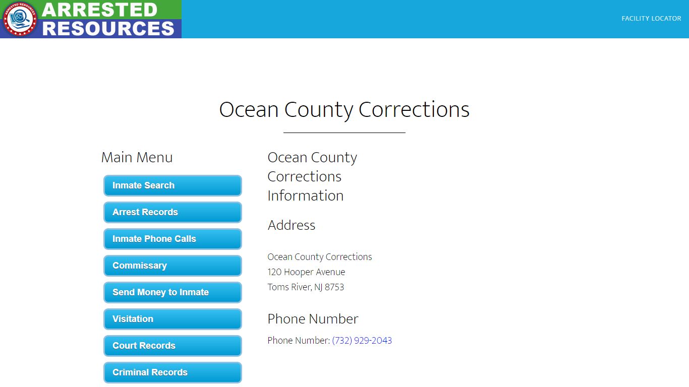 Ocean County Corrections - Inmate Search - Toms River, NJ